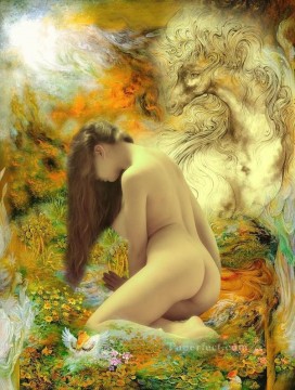  Original Art - nude and textured steed in floral dreamland nude original